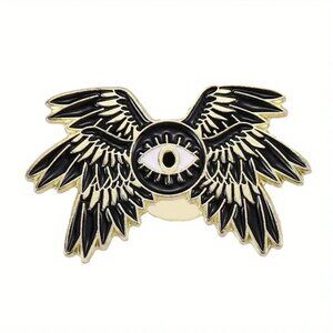 Winged Evil Eye Seraph Enamel Pin Brooch Black & Gold NEW Mystical Occult Goth